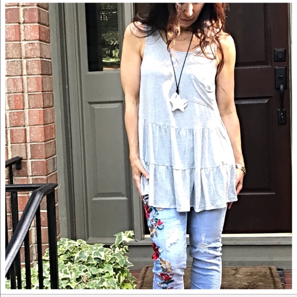 Heather grey sleeveless swing baby doll top - Picture 3 of 6
